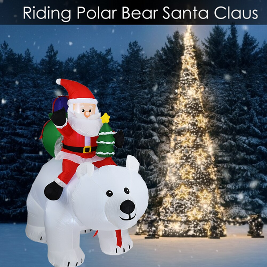 Christmas Inflatables Santa Riding Head Shaking Polar Bear -  With Light