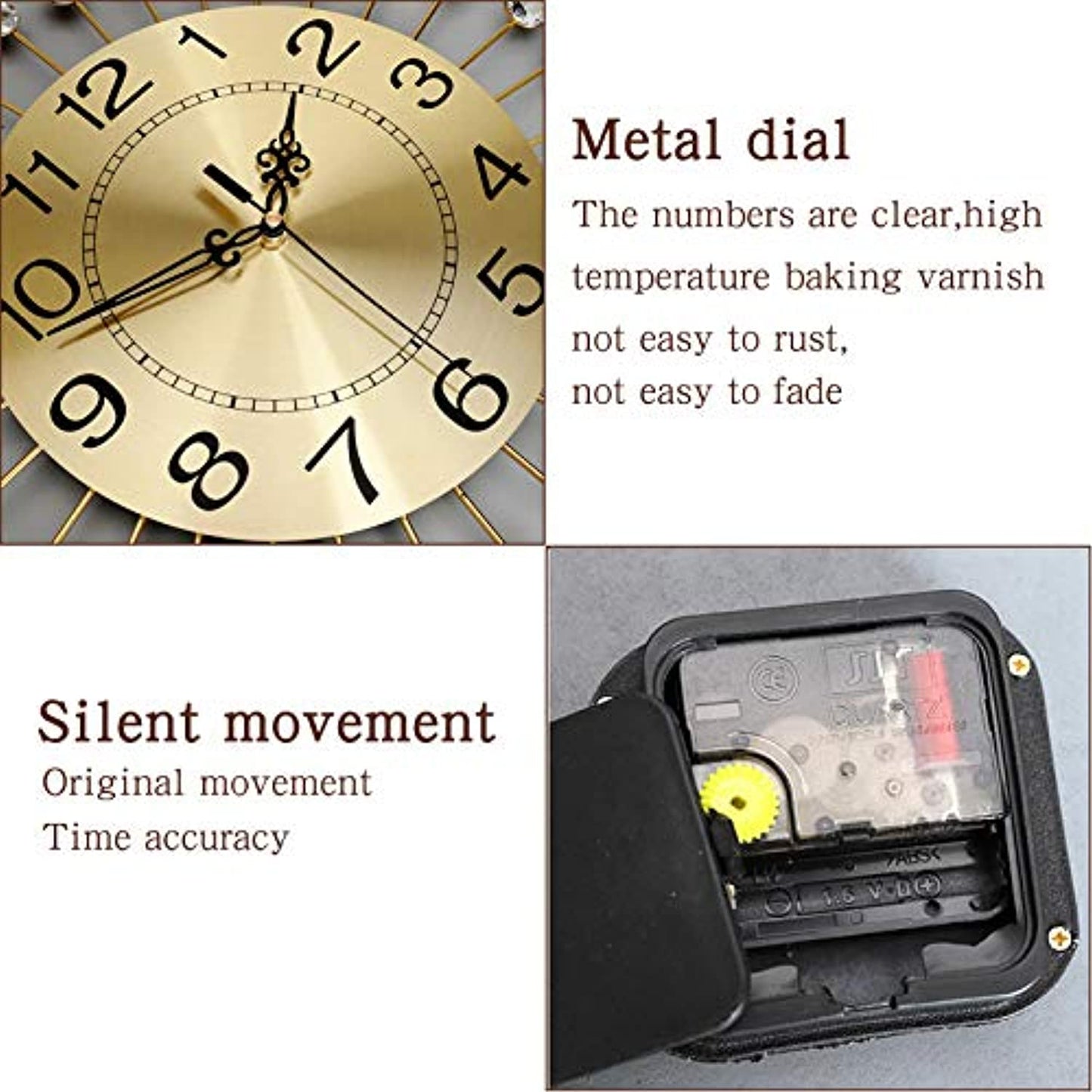 Wall Clocks Metal 3D Non-Ticking Silent Quartz Clocks