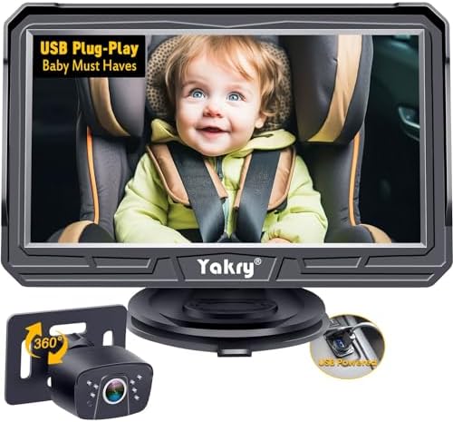 Yakry Baby Car Camera Gifts USB: HD 1080P Eye Protection Plug and Play 360° Rotation 3 Mins Easy Install Backseat Camera 2 Kids 170° Wide View Carseat Camera Baby Car Monitor Y60