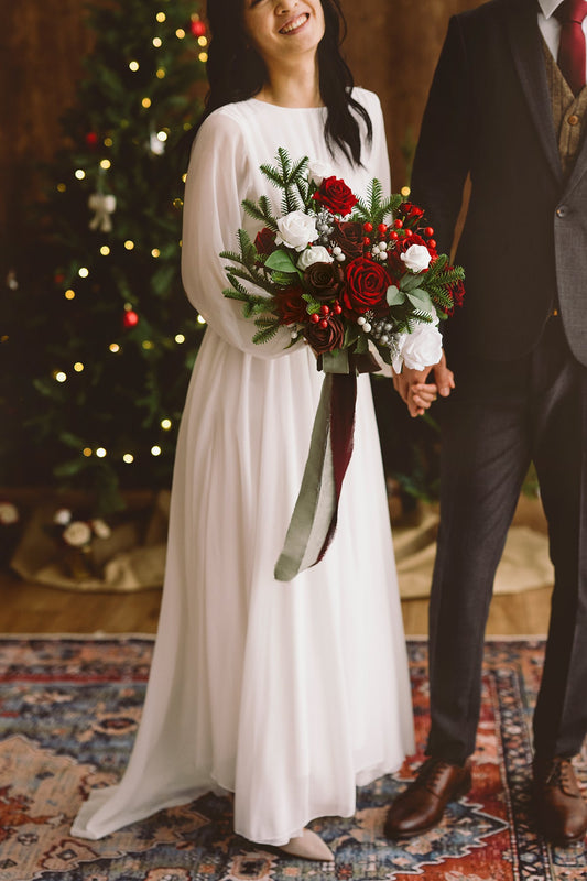 Small Free-Form Bridal Bouquet in Christmas Red & Sparkle