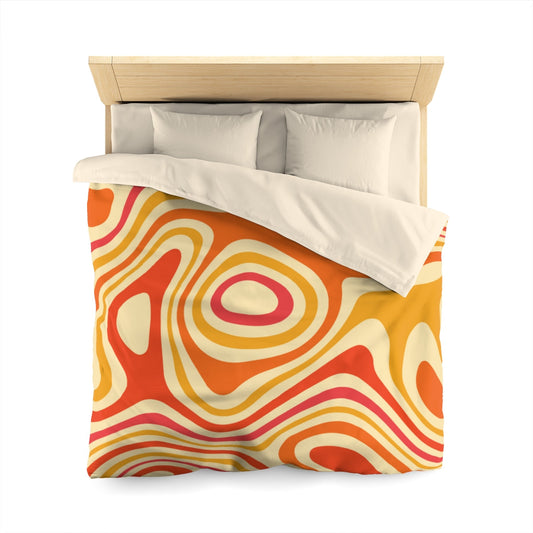 Retro Duvet Cover, 70s Bedding Funky Groovy Orange King Full Queen Twin XL Unique Microfiber Cool Vibrant Bed Home Bedroom Décor Starcove Fashion