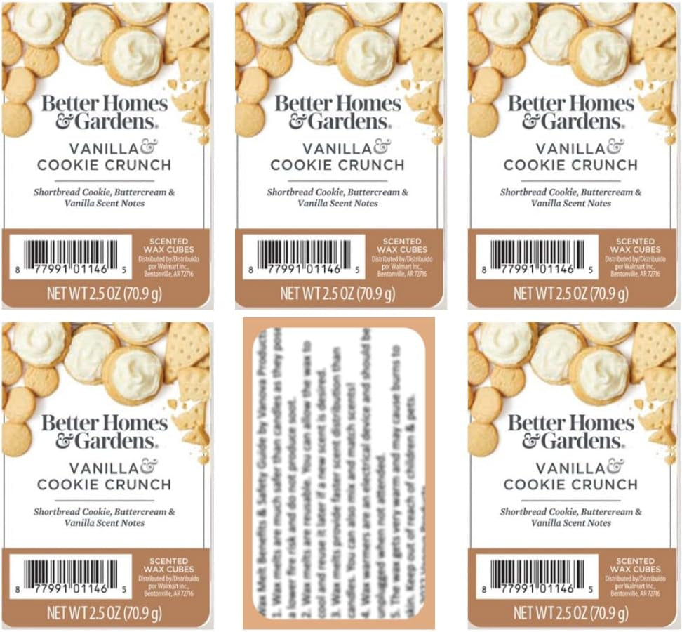 Vanilla Cookie Wax Melts Tarts Cubes (Set of 5 Packs with 6 Cubes Each = 30 Cubes) with Benefits & Safety Guide © Vanova Products. Home Warmer Fragrance Tart, Wickless Candle, Air Freshener, Spa Aroma