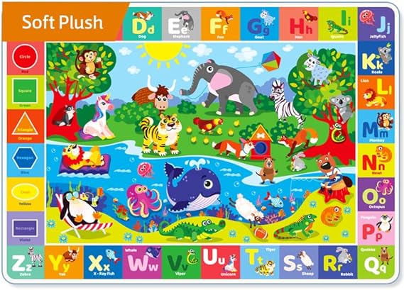 Baby Play Mat for Floor by Quokka - Super Soft Plush Surface ABC Playmat for Toddlers & Infants - Extra Thick (0.8cm) Large Padded Non-Slip Rug for Crawling & Playing - Foldable Gift Mat