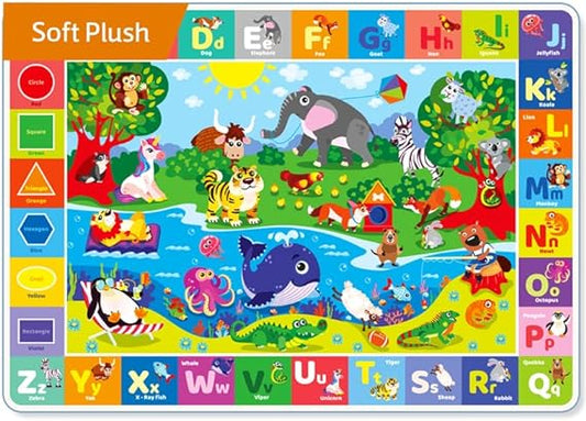 Baby Play Mat for Floor by Quokka - Super Soft Plush Surface ABC Playmat for Toddlers & Infants - Extra Thick (0.8cm) Large Padded Non-Slip Rug for Crawling & Playing - Foldable Gift Mat