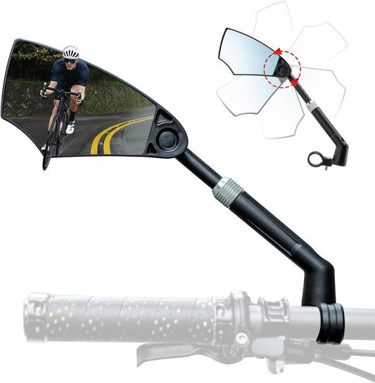 ROCKBROS Bike Mirror New Handlebar Rear View Mirror HD Anti-glare Glass Foldable with Retractable & 360 °Adjustable Lens E-bike Mirror Suitable for 21-24cm Handlebar