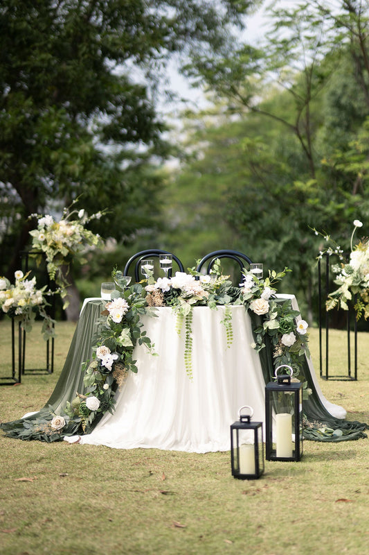 9ft Head Table Flower Garland in Emerald & Tawny Beige
