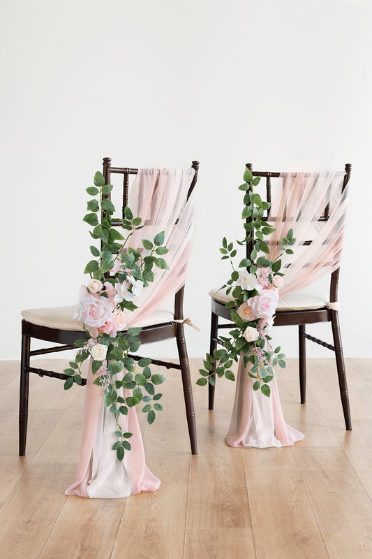 Wedding Aisle Chair Flower Decoration in Blush & Cream