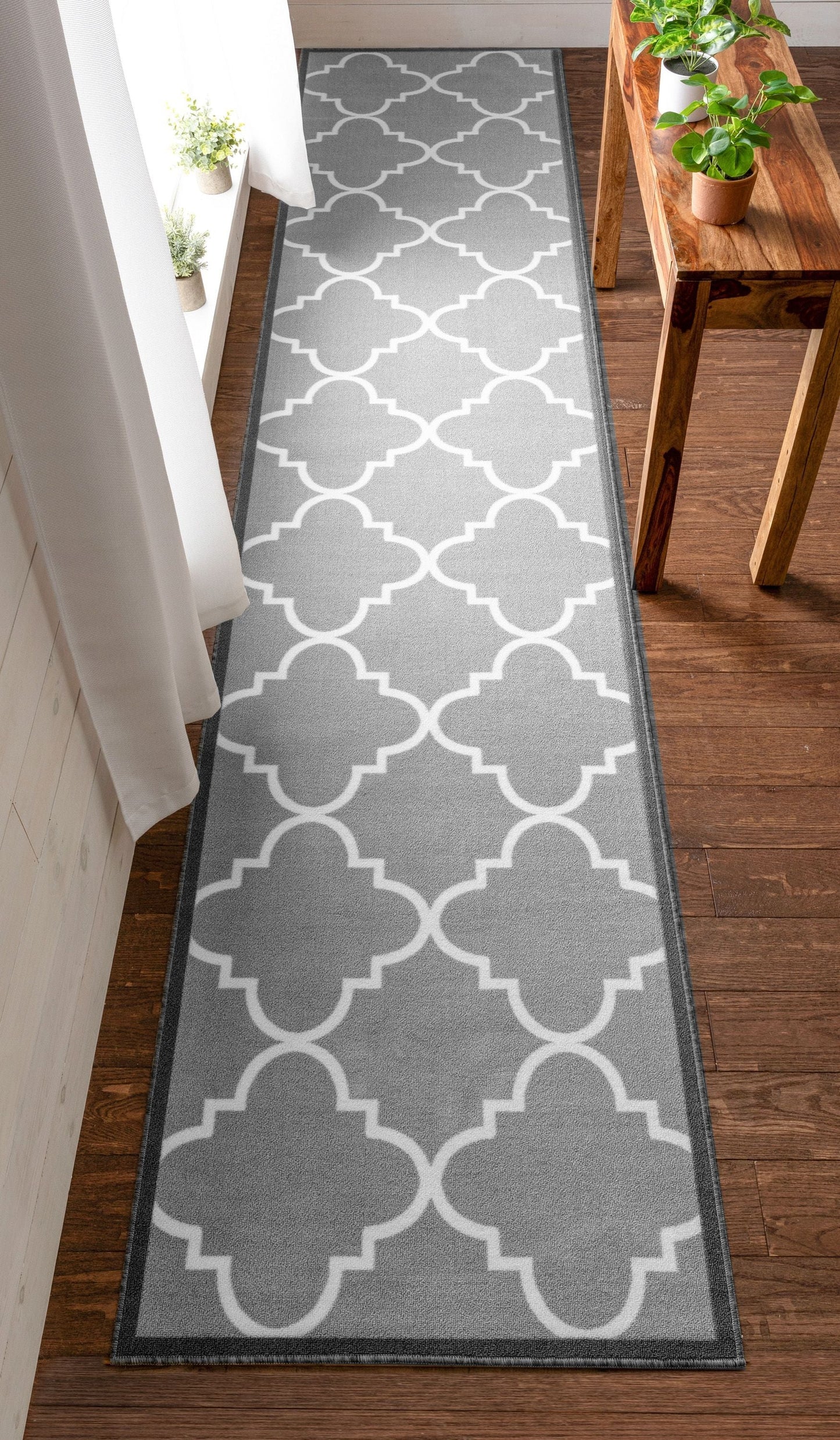 Brooklyn Trellis Grey Modern Non Slip Washable Rug