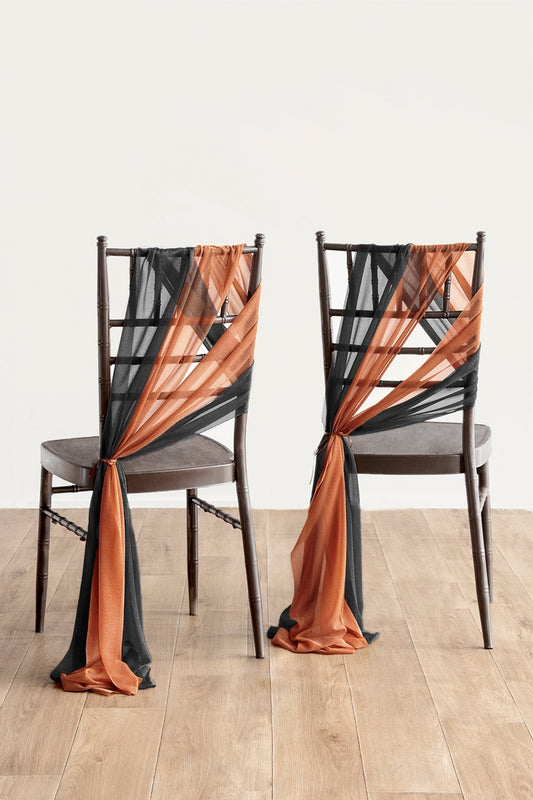 Wedding Aisle Chair Flower Decoration in Black & Pumpkin Orange