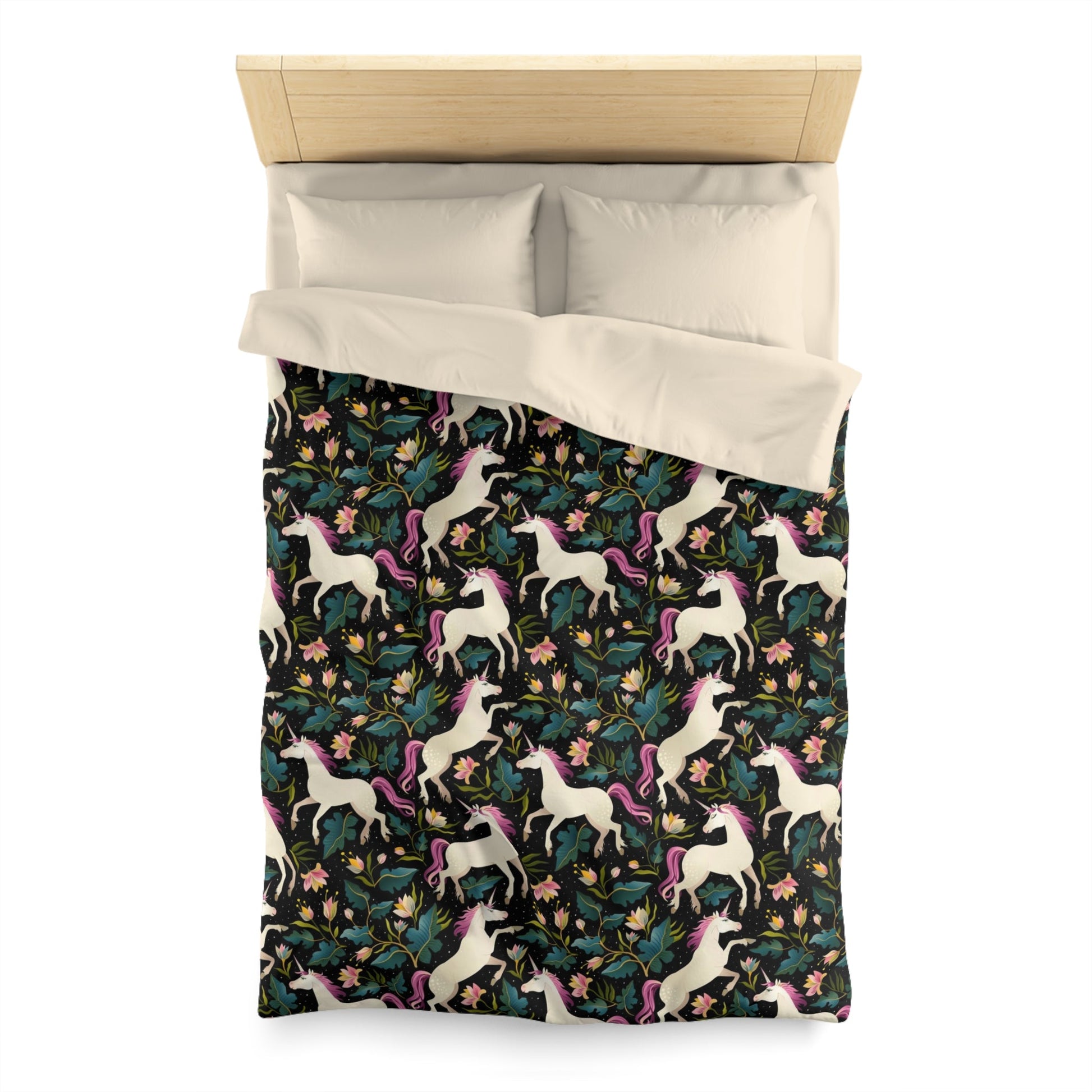 Unicorn Duvet Cover, Mystical Bedding Vintage Boho Flowers Microfiber Full Queen Twin XL King Unique Girl Women Printed Bed Bedroom Decor Starcove Fashion
