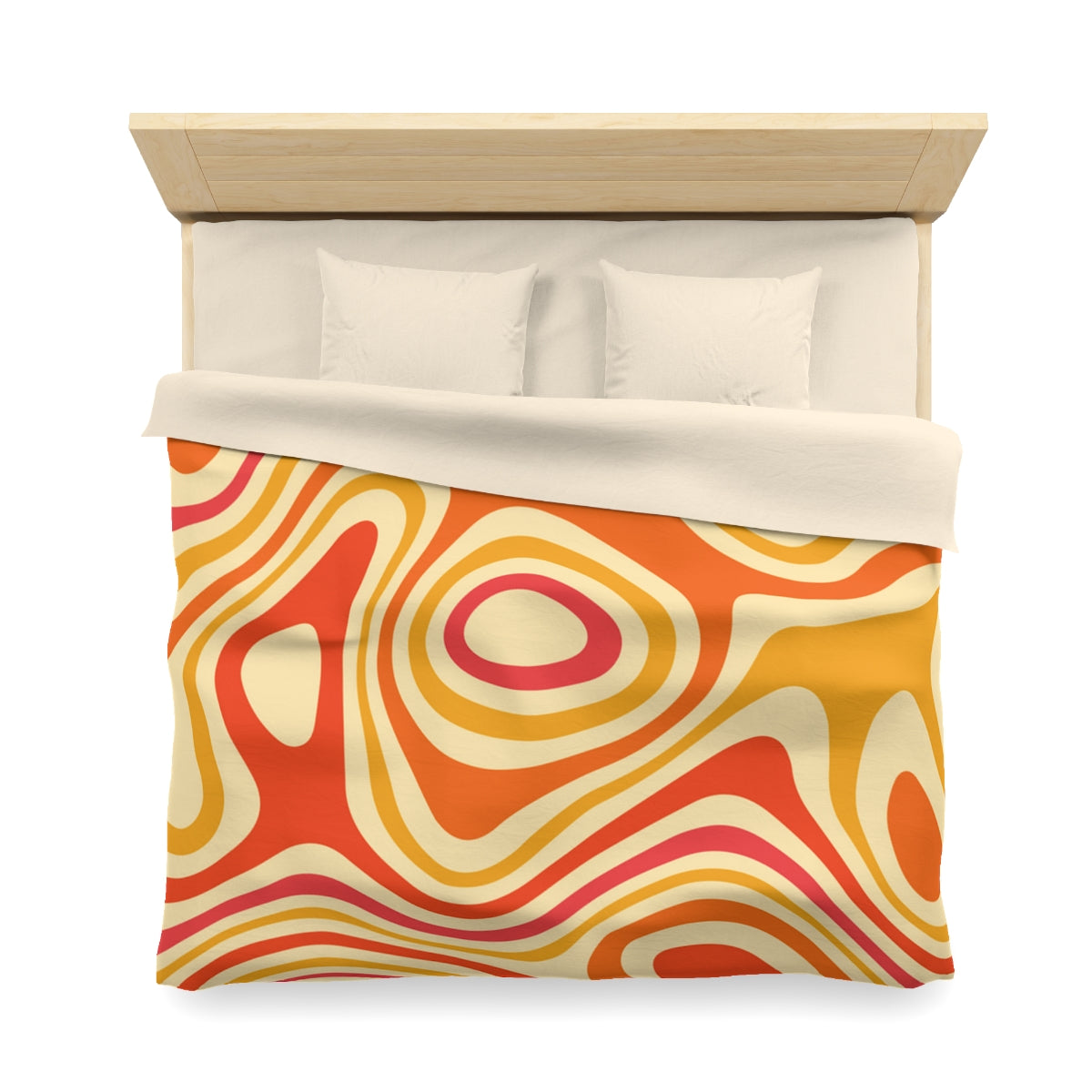 Retro Duvet Cover, 70s Bedding Funky Groovy Orange King Full Queen Twin XL Unique Microfiber Cool Vibrant Bed Home Bedroom Décor Starcove Fashion