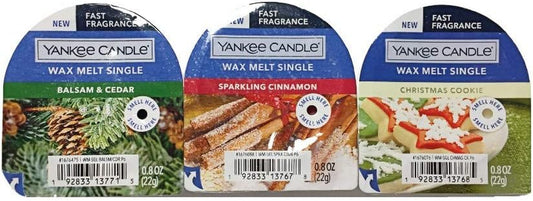 Yankee Candle Lot of 3 Tarts Wax Melt Singles - Balsam & Cedar, Christmas Cookie, Sparkling Cinnamon