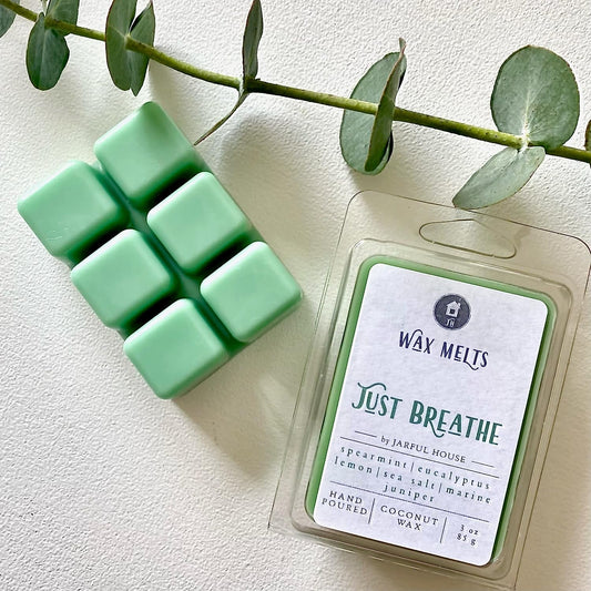 Aromatherapy Wax Melts Just Breathe | Relaxing Fresh Scent Eucalyptus Lemon Mint Wax Cubes | Coconut Wax Tarts