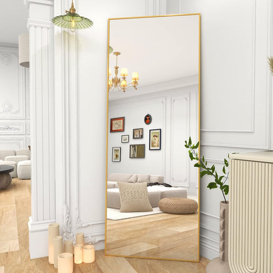 BEAUTYPEAK Mirror Full Length 64"x21", Nano Glass Floor Body Mirror, Gold - $35