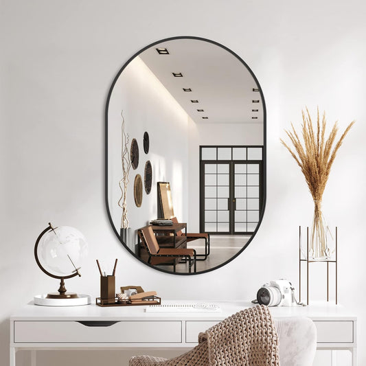 Bathroom Mirror for Wall,36''x24'',Black Oval Mirror for Bedroom Entryway Bathroom - $40