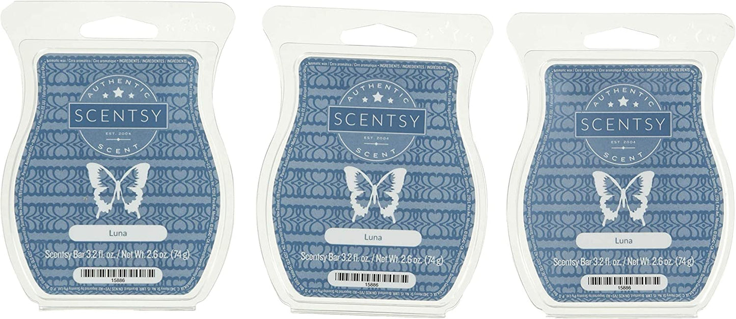 Scentsy, Luna, Wickless Candle Tart Warmer Wax 3.2 Oz Bar, 3-Pack (3),White