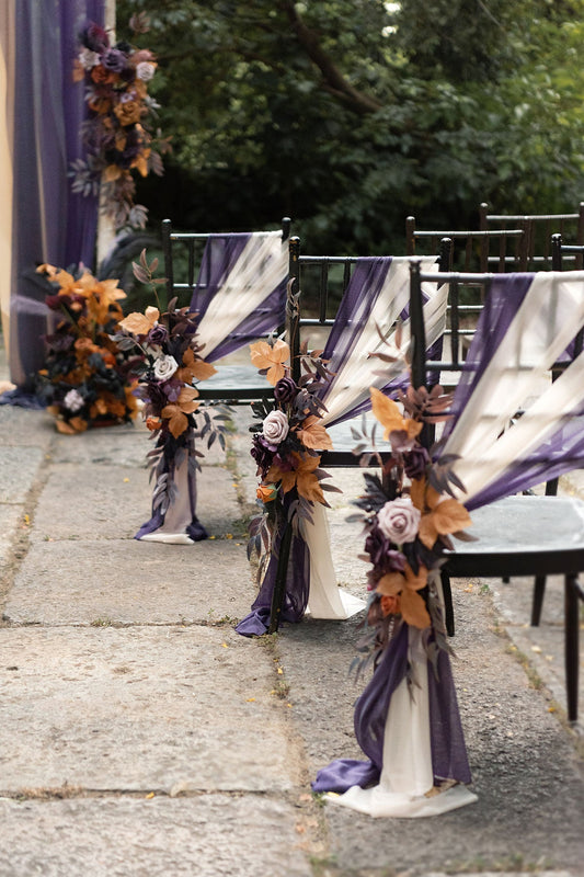 Wedding Aisle Chair Flower Decoration in Twilight Purple & Harvest Orange