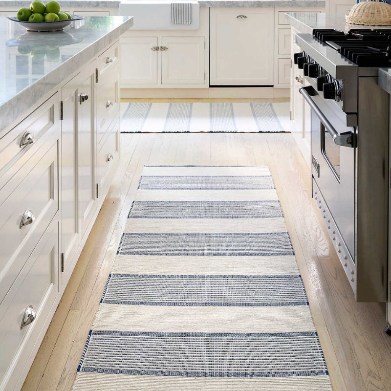 Castaway Stripe Cotton Rug - Navy Blue