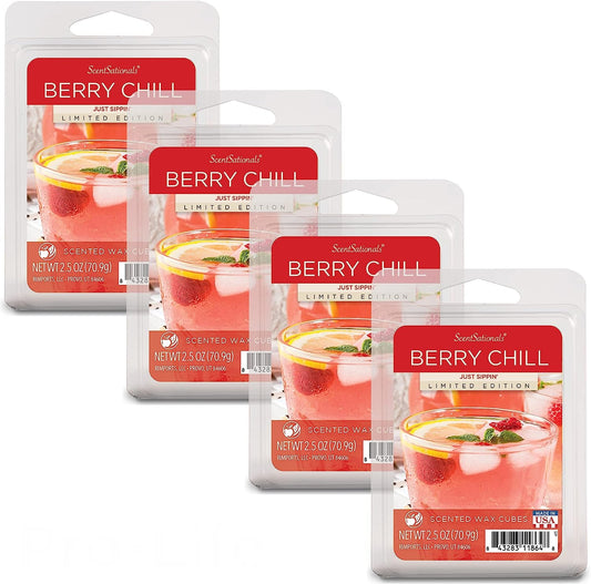Scentsationals Scented Wax Fragrance Melts - Berry Chill - Wax Cubes Pack, Home Warmer Tart, Electric Wickless Candle Bar Air Freshener, Spa Aroma Decor Gift - 2.5 Oz (4-Pack)
