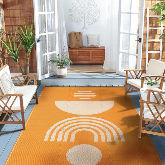 Wonnitar 6x9 Outdoor Rug Waterproof, Reversible Outdoor Plastic Straw Rug for Patio Clearance, Large Outside Deck Area Rugs Portable RV Mat for Camping Camper Backyard Balcony Picnic, Orange