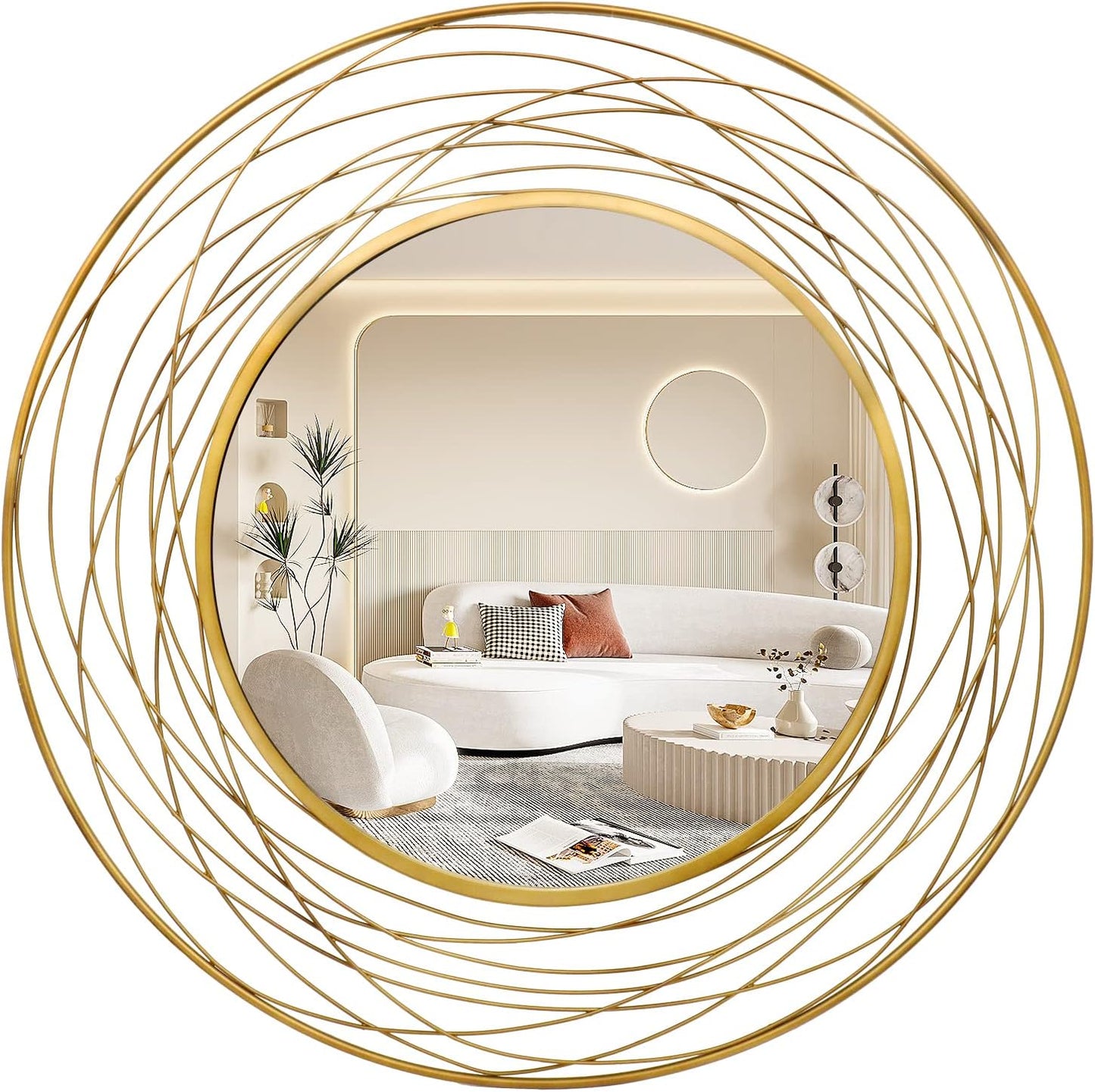 AULESET 39" Gold Art Large Round Mirror with Metal Wire Frame - $60