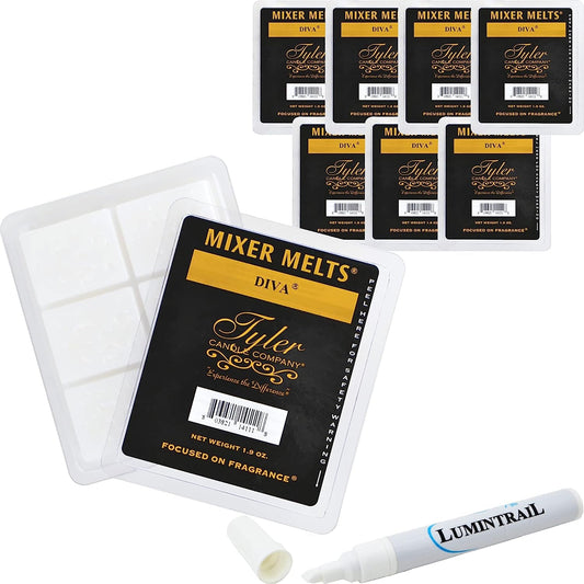 Tyler Candle Mixer Melts, Diva, Set of 8 Scented Wax Tarts for Wax Warmers, Bundle with a Lumintrail Stain Remover Pen
