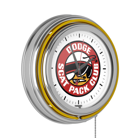 Wall Clock Chrome Double Rung Neon Ring Scat Pack Print Game Room Garage Decor