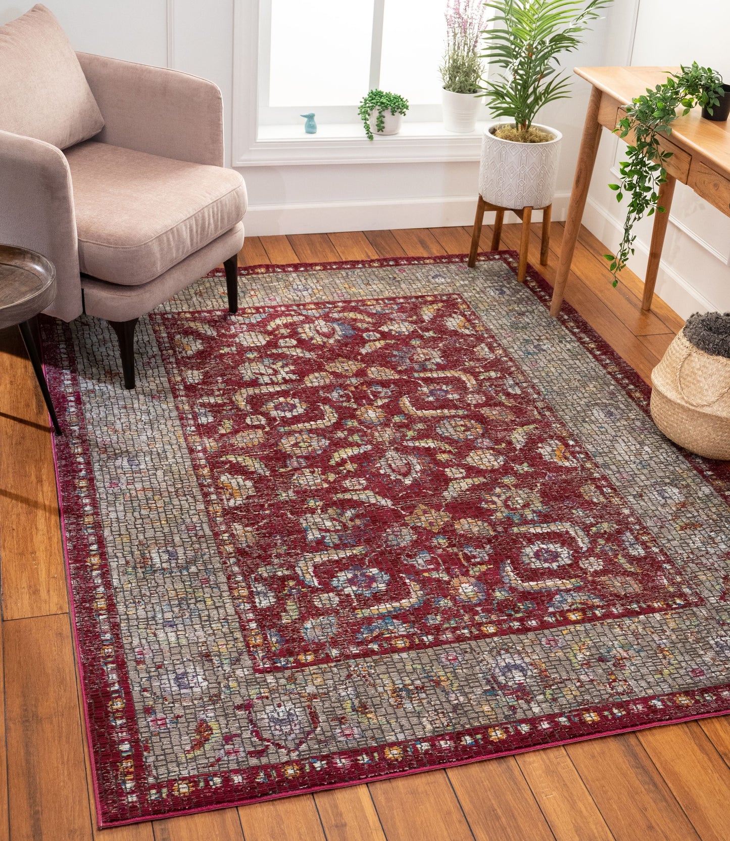 Vanessa Red Vintage Oriental Persian Mosaic Rug