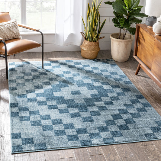 Beren Southwestern Geometric Blue High-Low Rug
