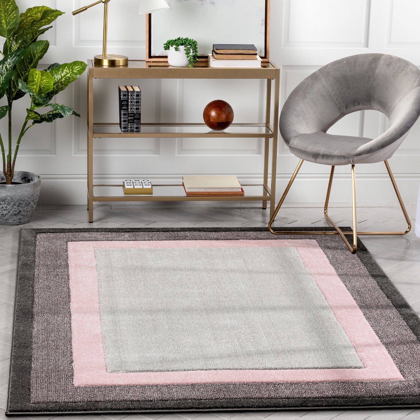 Arian Modern Border Pattern Blush Rug