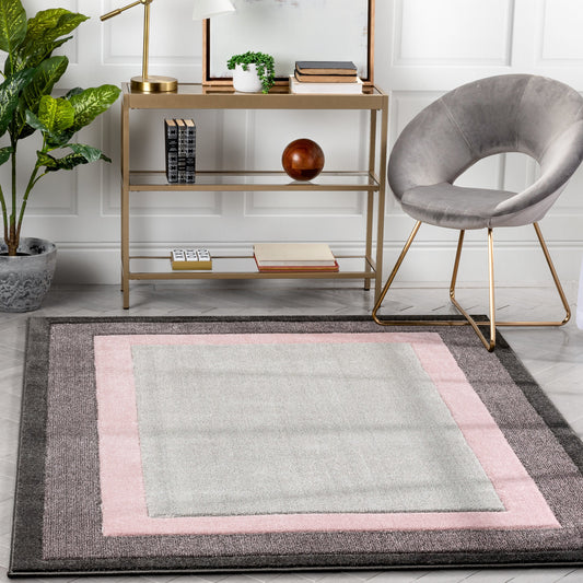 Arian Modern Border Pattern Blush Rug