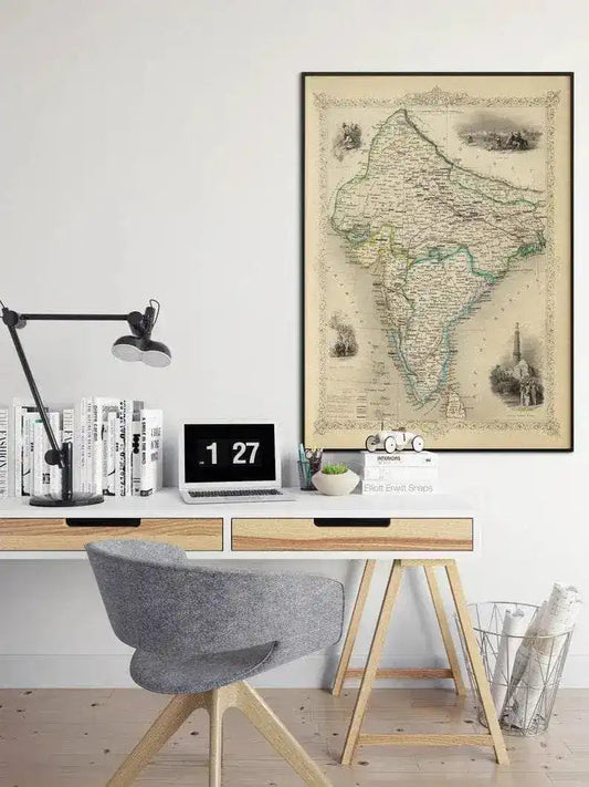 British India Map Print Wall Art| 1851 British India Vintage Map Wall Print