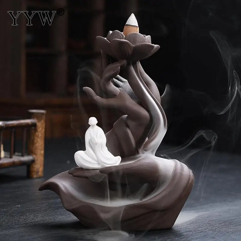 Buddha Hand Backflow Incense Burner Waterfall Incense Burner Lotus Holder Censer Fragrance Stand Ceramic Quemador Decoration ShopOnlyDeal