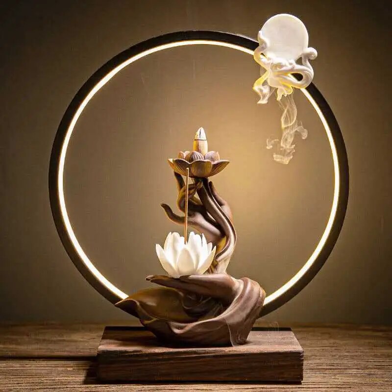 Buddha Hand Backflow Incense Burner Waterfall Incense Burner Lotus Holder Censer Fragrance Stand Ceramic Quemador Decoration ShopOnlyDeal