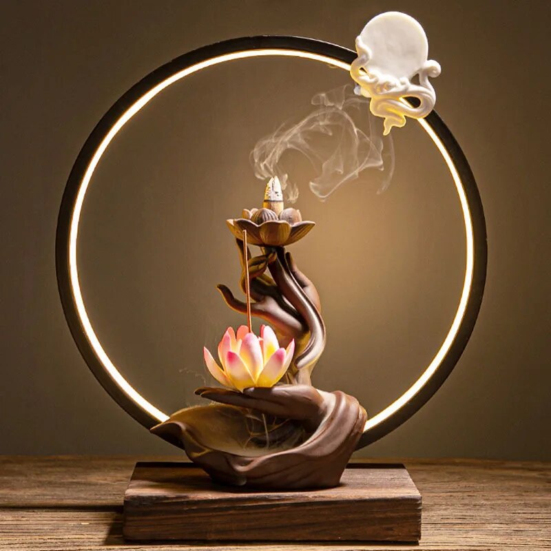 Buddha Hand Backflow Incense Burner Waterfall Incense Burner Lotus Holder Censer Fragrance Stand Ceramic Quemador Decoration ShopOnlyDeal