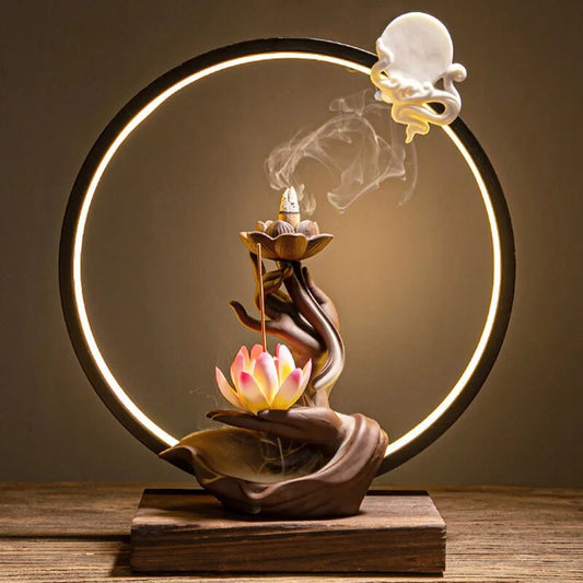 Buddha Hand Backflow Incense Burner Waterfall Incense Burner Lotus Holder Censer Fragrance Stand Ceramic Quemador Decoration ShopOnlyDeal
