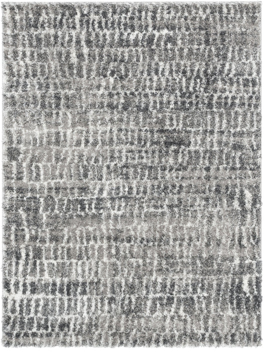 Sintra Mid-Century Modern Geometric Pattern Grey Thick & Soft Shag Rug