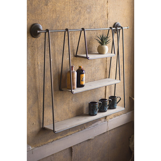 Wood and Metal Triple Hanging Shelf