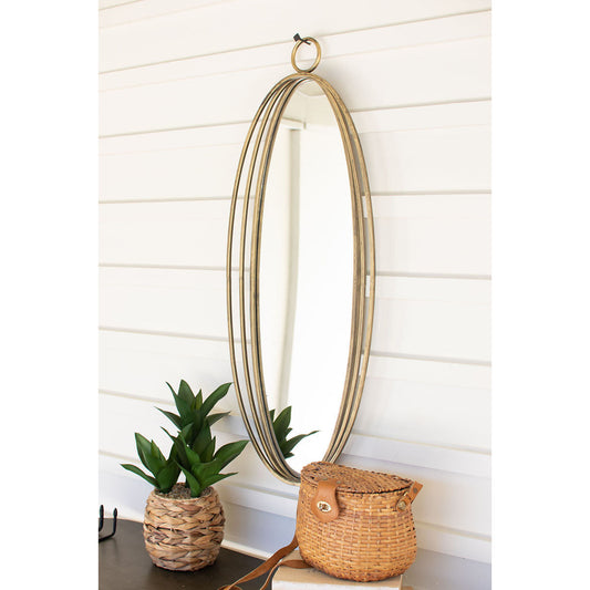 Tall Antique Oval Brass Mirror