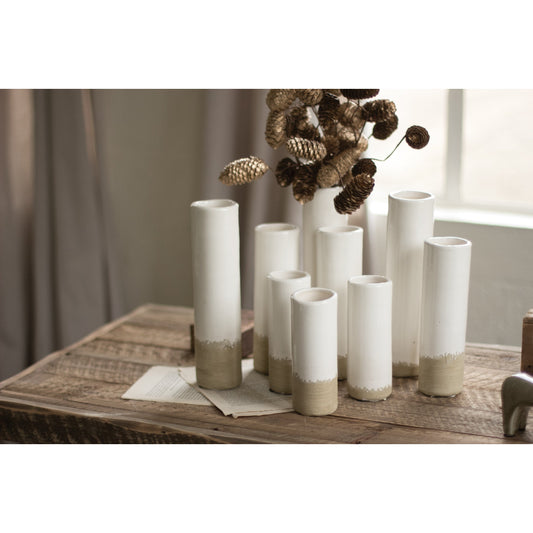 Set of 9 White Ceramic Cylinder Bud Vases