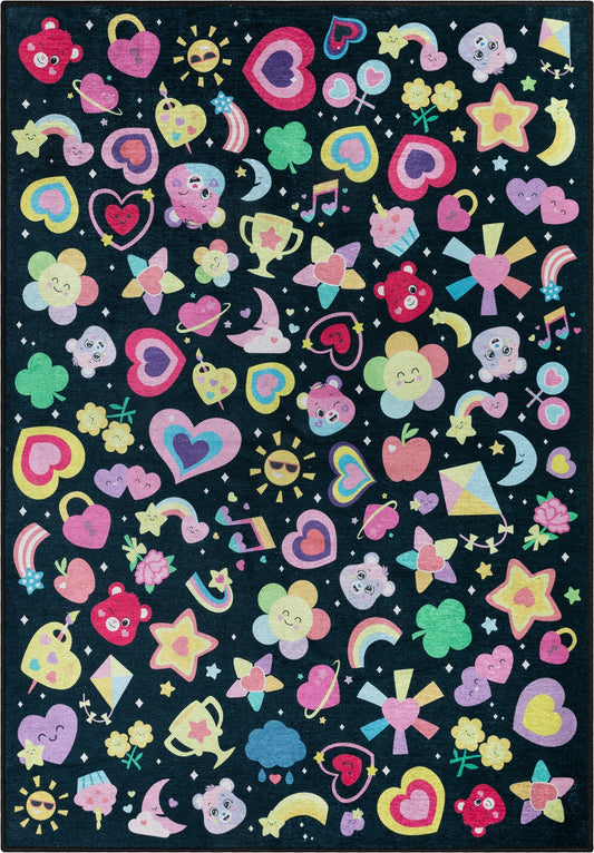 Care Bears Badges and Bears Black Area Rug By Well Woven