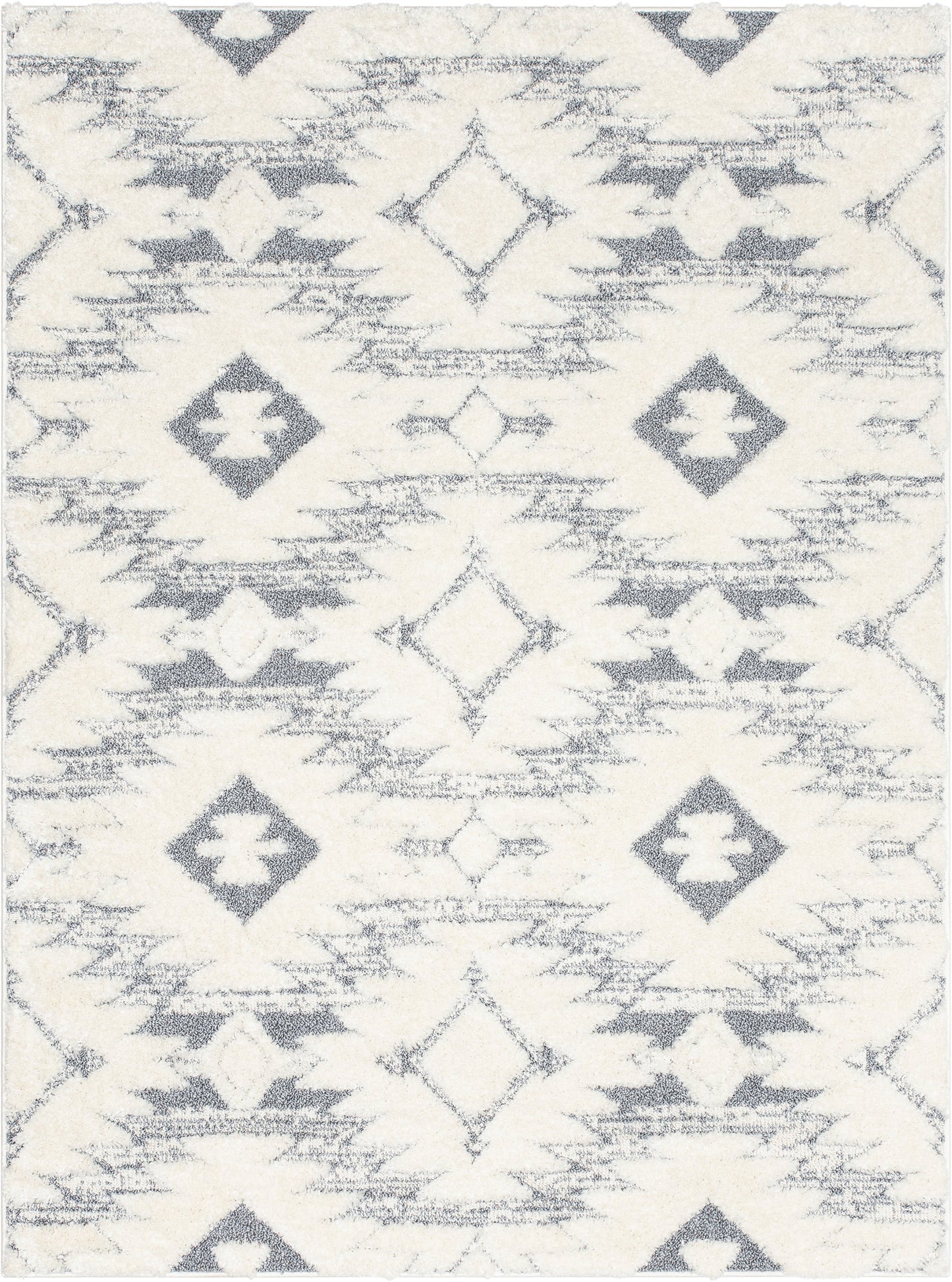 Ares Moroccan Diamond Trellis Grey High-Low Shag Rug