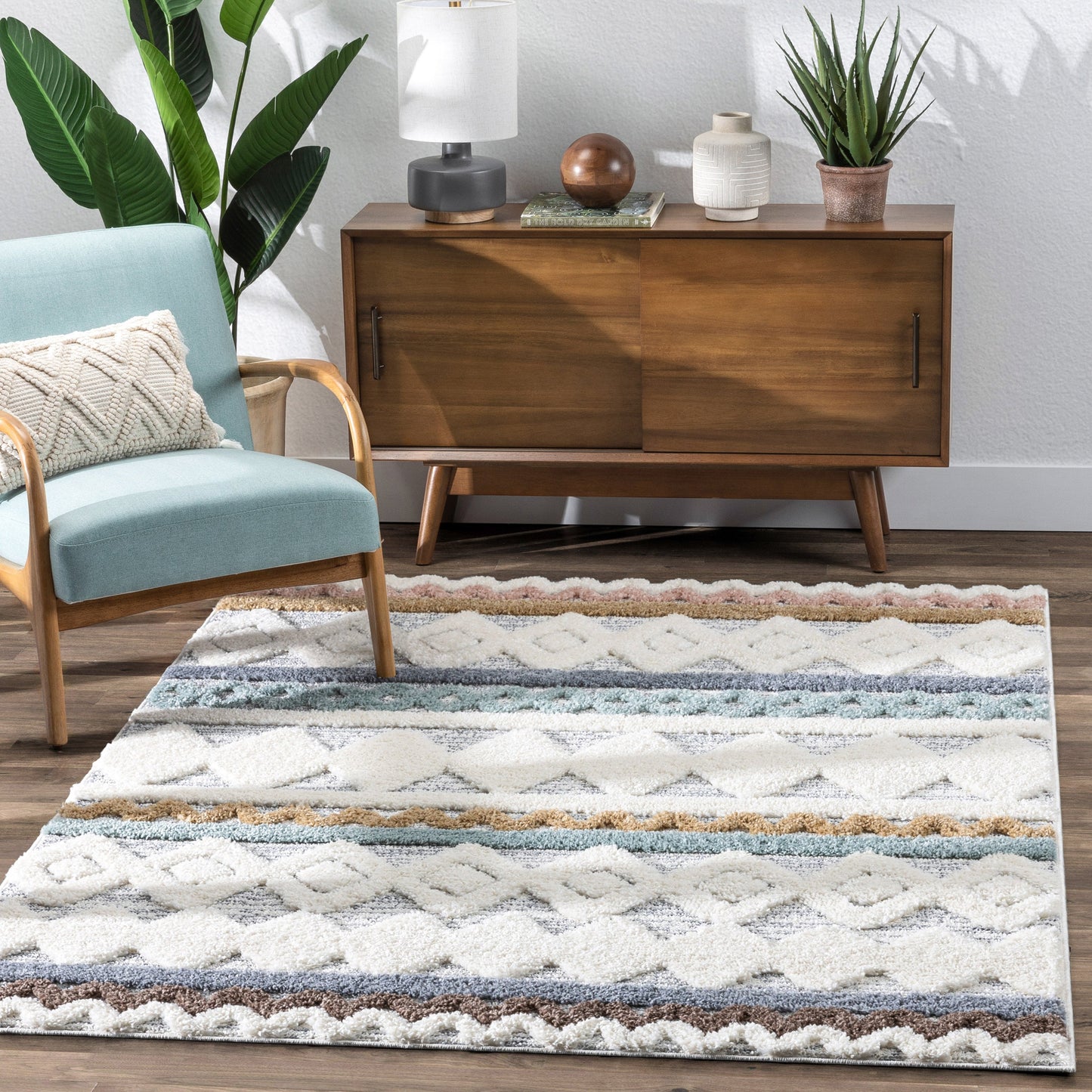 Briseis Moroccan Tribal Diamond Light Blue High-Low Shag Rug