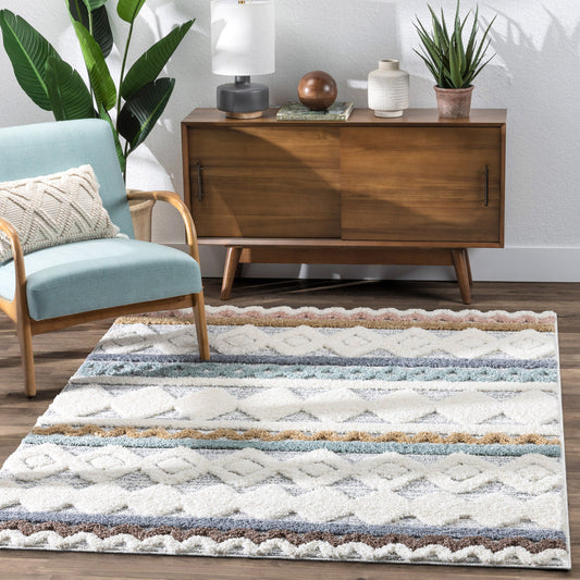 Briseis Moroccan Tribal Diamond Light Blue High-Low Shag Rug