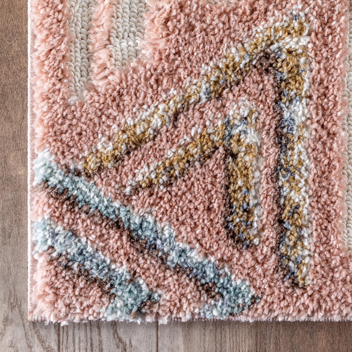 Thanatos Modern Geometric Blush High-Low Shag Rug