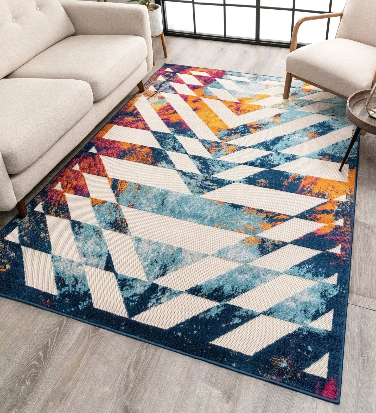 Carmen Geometric Chevron Bold Multi-Color Multi Indoor/Outdoor High-Low Rug