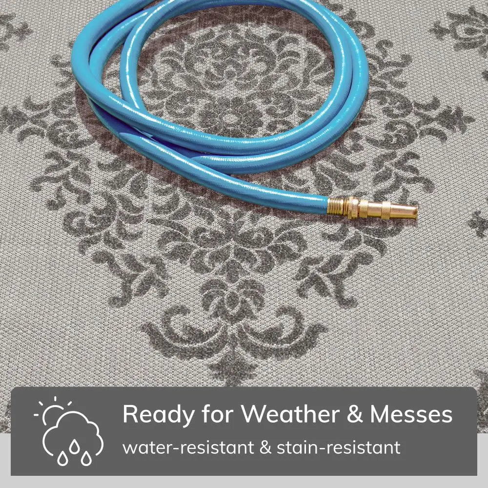 Arid Modern Medallion Persian Indoor/Outdoor Grey High-Low Rug
