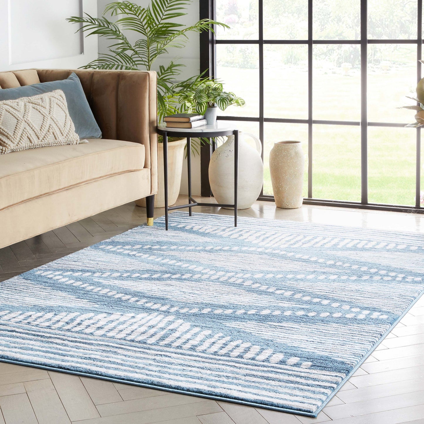 Aosta Tribal Diamond Pattern Light Blue Rug