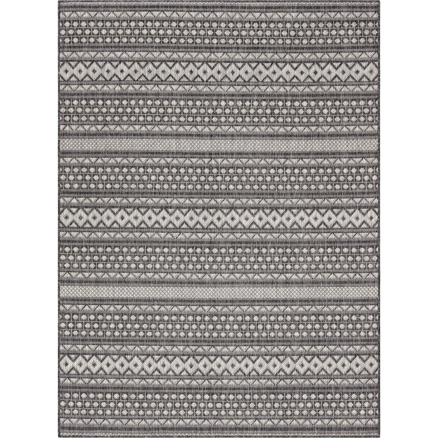 Arwen Tribal Indoor/Outdoor Black Textured Rug