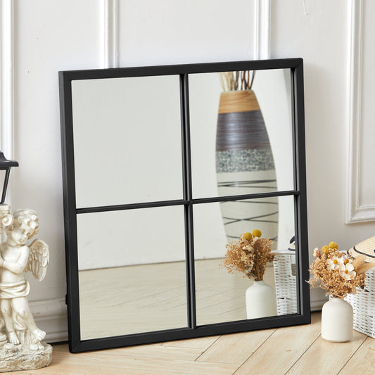 Classic Window Mirror Wall Accent Metal Framed Mirror Wall Mirrors Living and Home Black